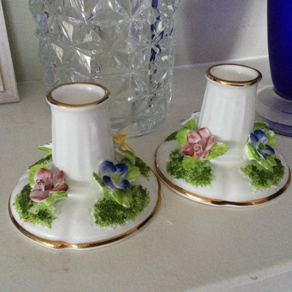 Vintage 22 KT Gold Trim Candle Holders England - Picture 2 of 6